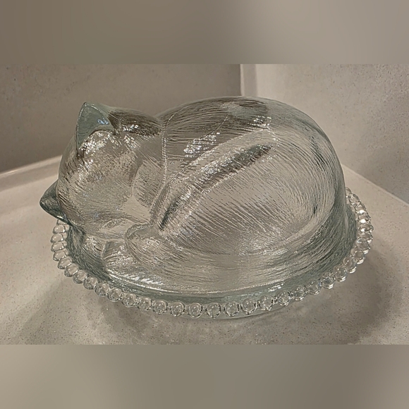Clear Glass Decorative Bowl and Cat Figurine Set - Picture 2 of 3